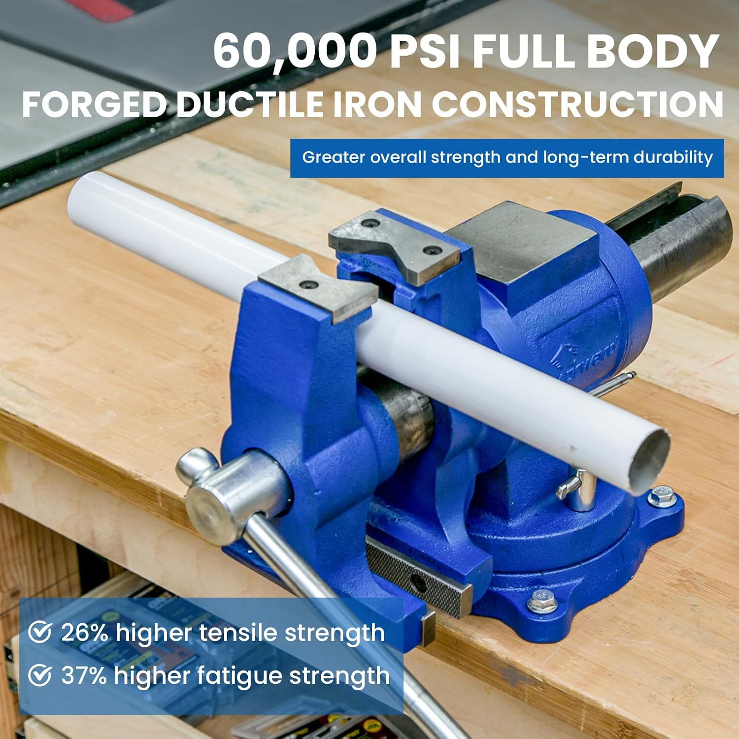 Forward DT08125A 5-Inch Heavy Duty Bench Vise 360-Degree Swivel Base and Head with Anvil (5', Ductile Iron)