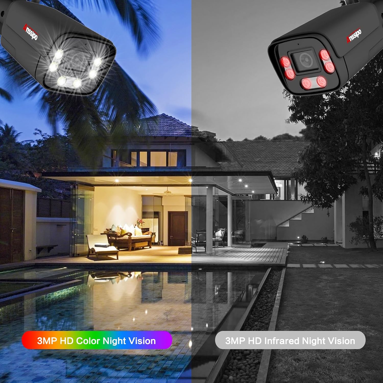 4K Wireless Security Camera System, 8pcs Plug-in WiFi Camera Outdoor Indoor, Dual Warning, 2 Way Audio, Color Night Vision, Person/Face Detection, 8CH WiFi Surveillance NVR, 2TB Hard Drive
