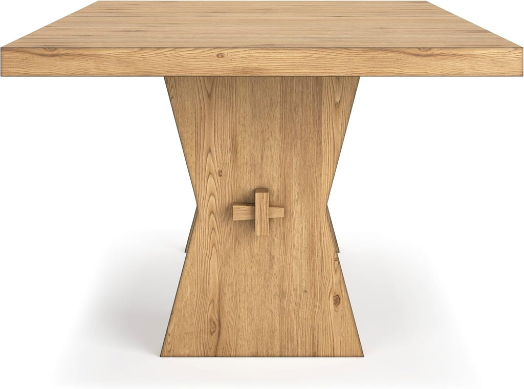 Signature Design by Ashley Galliden Farmhouse Dining Table with Extra-Thick Tabletop and Trestle Base, Light Brown