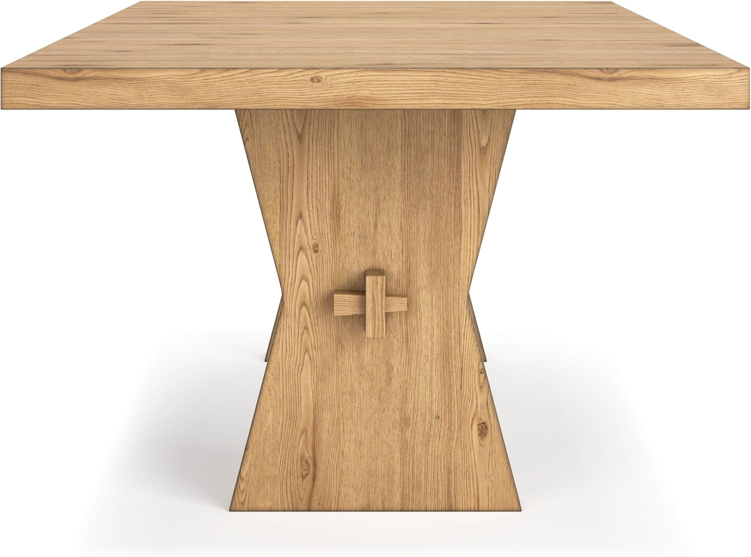 Signature Design by Ashley Galliden Farmhouse Dining Table with Extra-Thick Tabletop and Trestle Base, Light Brown