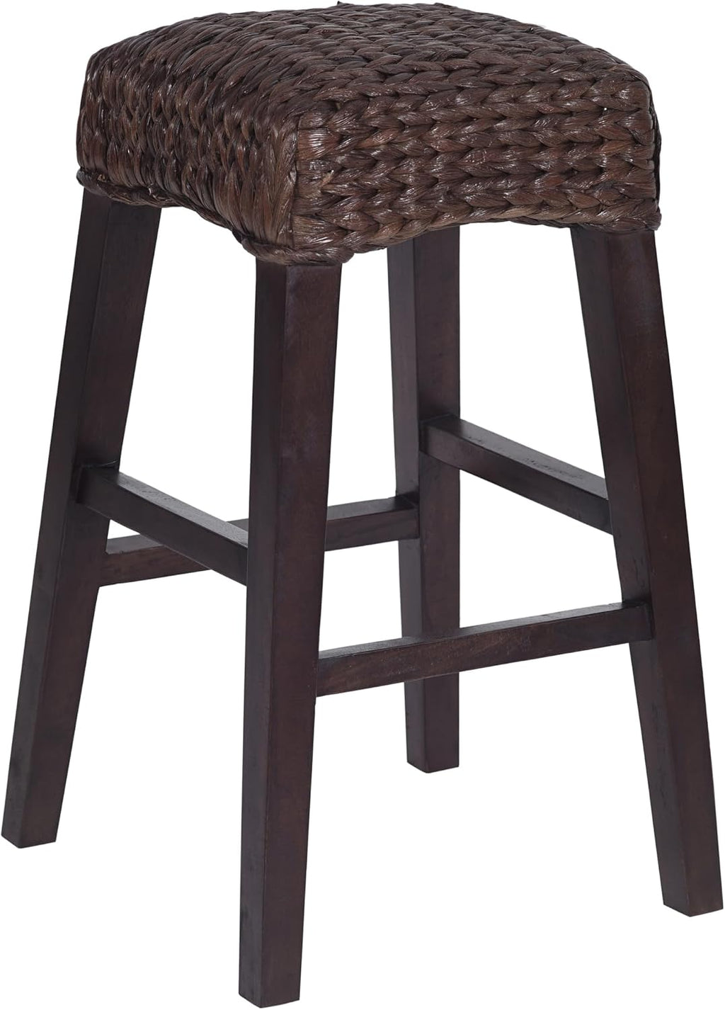 JONATHAN Y Maui Coastal Woven Water Hyacinth Bar Stool, Mango Wood Frame, 30' Backless Barstool for Kitchen Island with Integrated Footrest, Fully Assembled, Coastal, Dark Brown BSL1101C