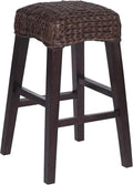 JONATHAN Y Maui Coastal Woven Water Hyacinth Bar Stool, Mango Wood Frame, 30' Backless Barstool for Kitchen Island with Integrated Footrest, Fully Assembled, Coastal, Dark Brown BSL1101C
