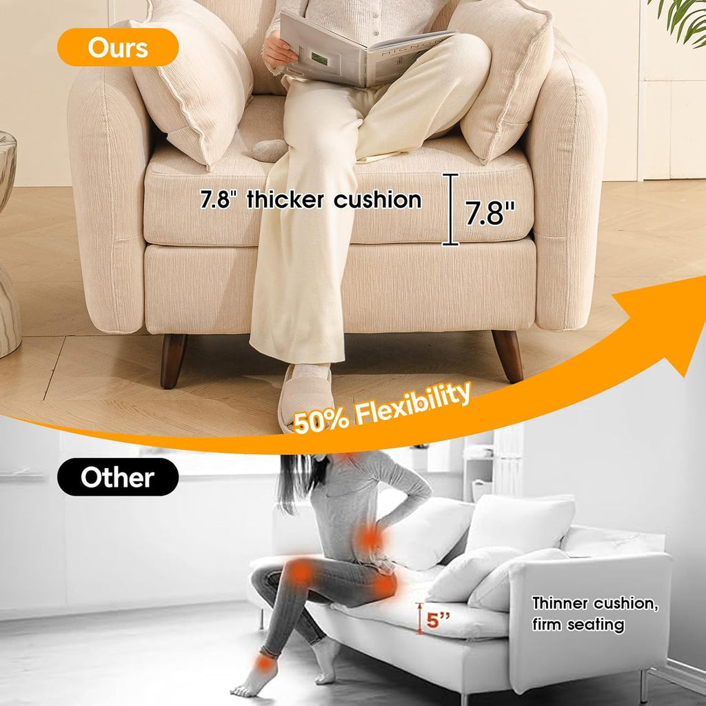 Rexulqo Oversized Accent Chair with Seats Storage,Comfy Living Room Chairs with 2 Throw Pillow,Upholstered Mid-Century Armchair,24.5'' Deep Seat,Reading Chair for Bedroom,Office,Chenille,Cream
