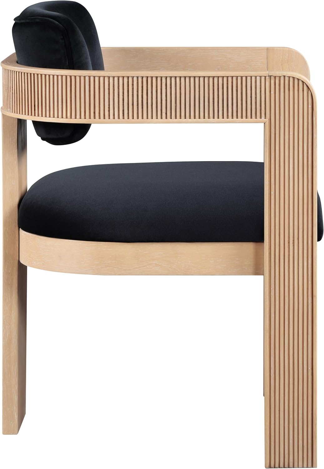 Meridian Furniture Sacha Collection Art Deco Dining Chair, Solid Fluted Wood, 22.5' W x 22' D x 31' H, Set of 2 (Black, Natural Finish, Velvet)