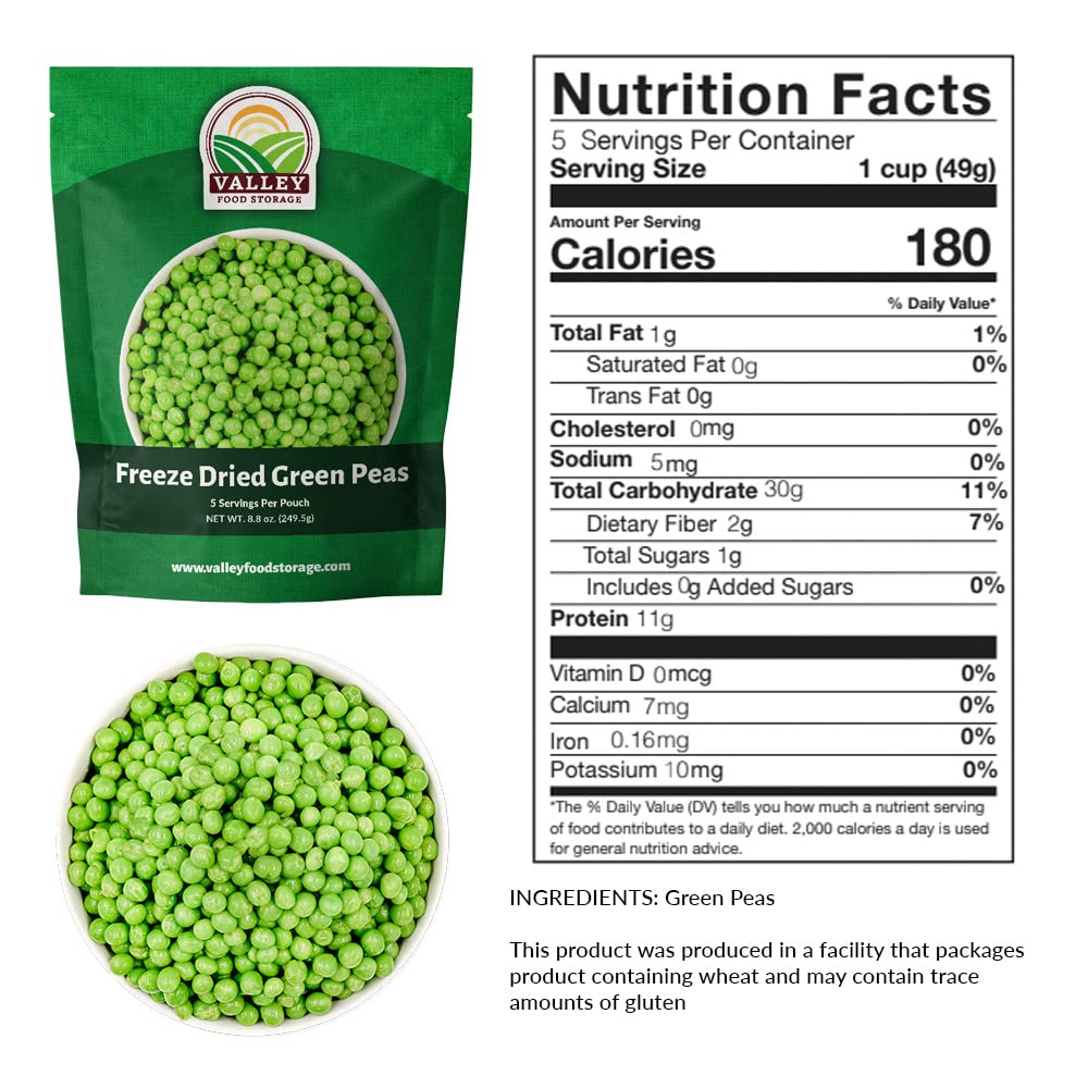 Freeze Dried Green Peas 10-Bag Bucket, 88 Oz | Premium Emergency Food Supply 25 Year Shelf Life | Prepper Supplies, Survival Food, Off Grid Living Supplies | Valley Food Storage Packaged in USA