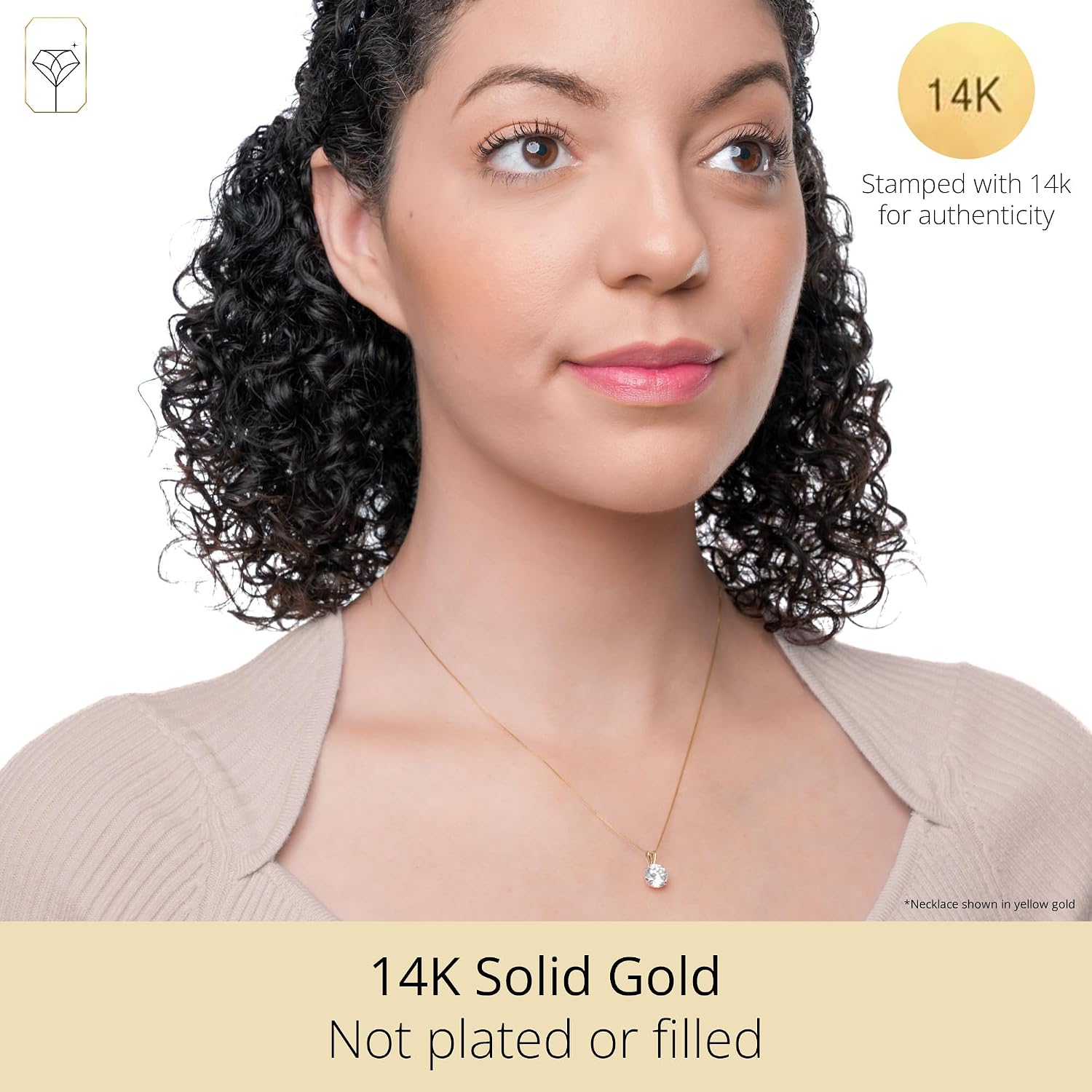 MAX + STONE 14k Gold 8mm Round Solitaire Cubic Zirconia Pendant Necklace for Women with 18 Inch Box Chain