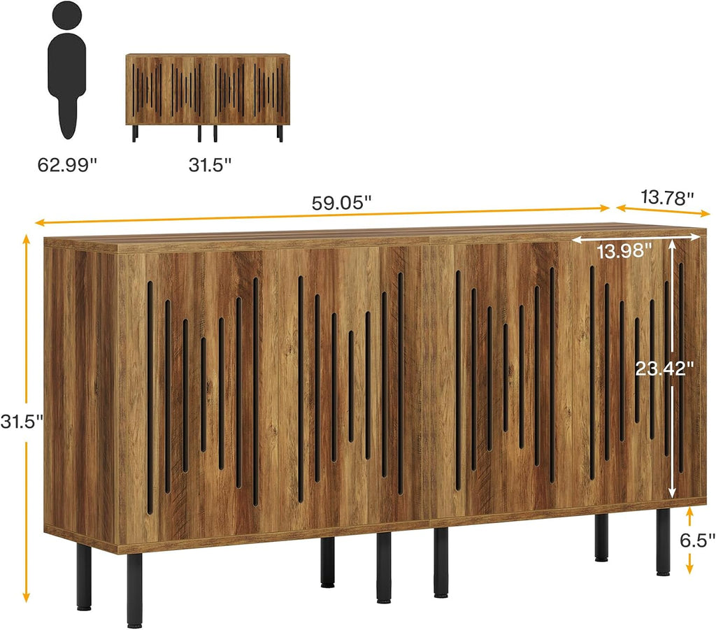 Tribesigns Set of 2 Sideboard Buffet with Storage, 59' Buffet Sideboard Cabinet with Adjustable Shelves, Accent Storage Cabinet for Living Room, Rustic Brown