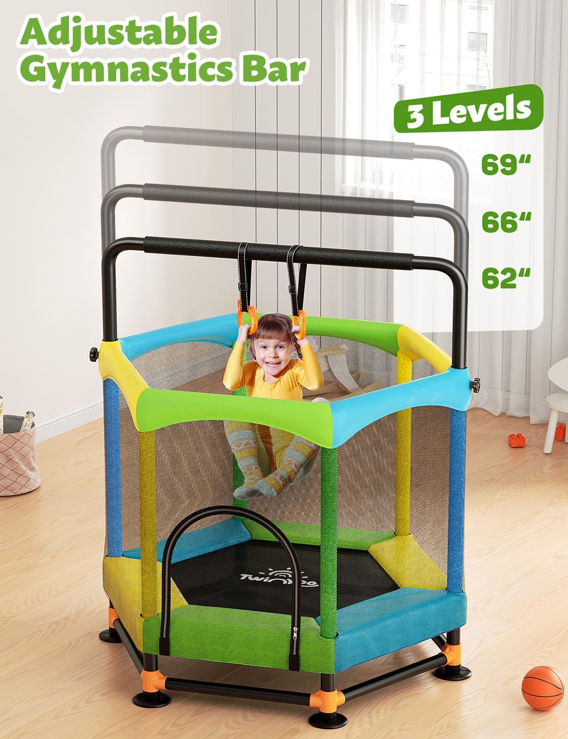 Twinkoo Toddler Trampoline for Kids with Foam Handle, Anti-Tilt Frame & Thick Padded Spring Cover, Indoor Outdoor Mini Trampoline, Easy Assembly Active Play Toy Gift for Boys Girls
