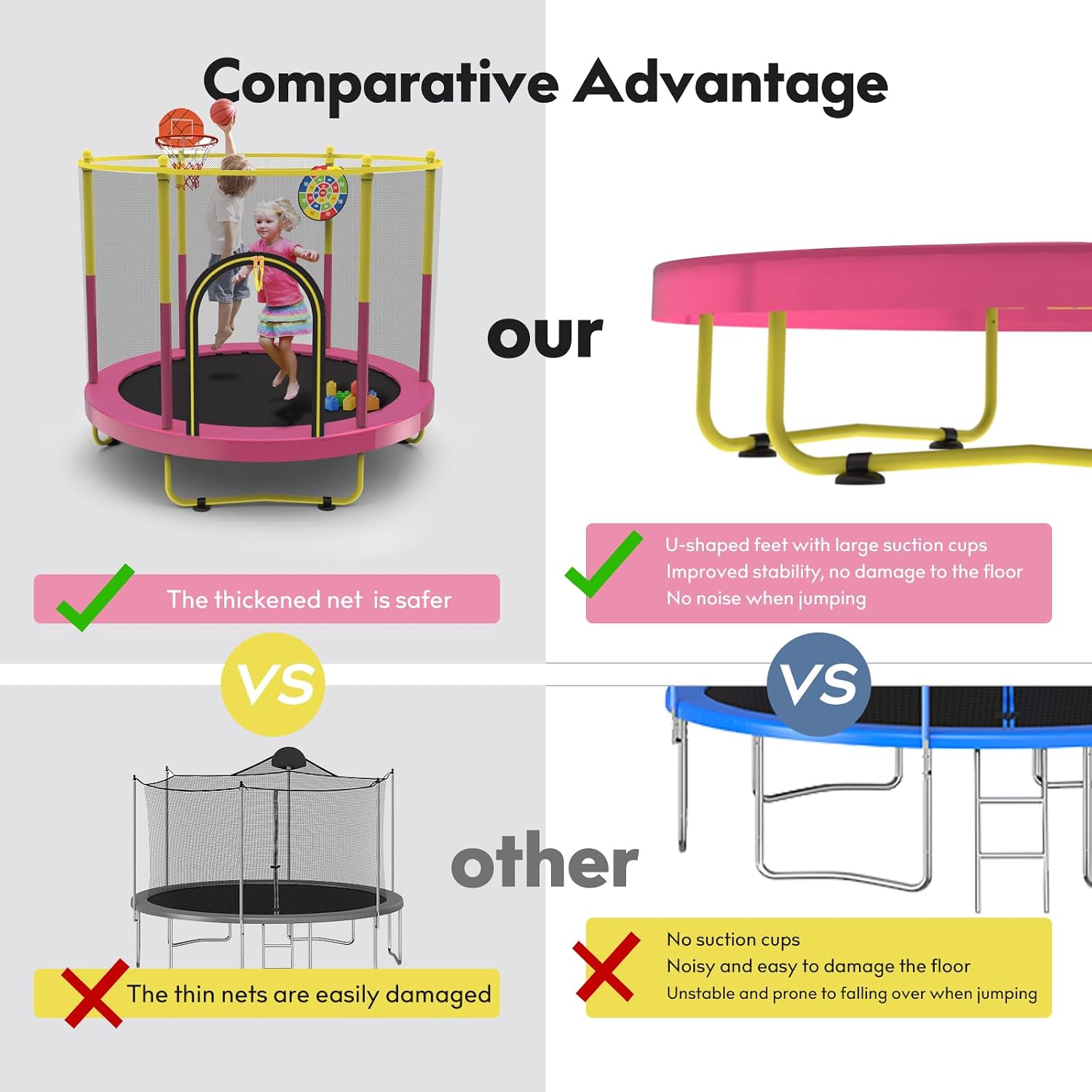 72' Trampoline for Kids with Net,6 FT Indoor & Outdoor Small Toddler Trampoline with Basketball Hoop & Dart Board for Ages 1-8, Birthday Gifts for Boys & Girls, Baby Toddler Christmas Toys