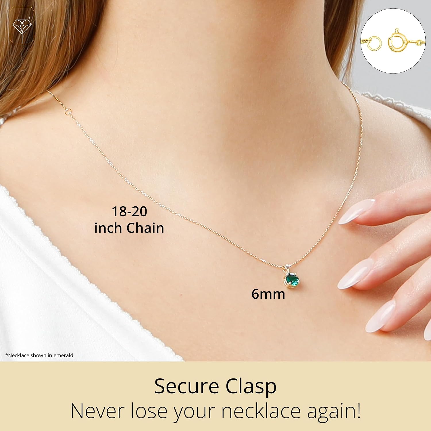 MAX + STONE 14k White or Yellow Gold Gemstone Round Pendant Necklace for Women 6mm Solitaire Birthstone with 18 Inch Cable Chain