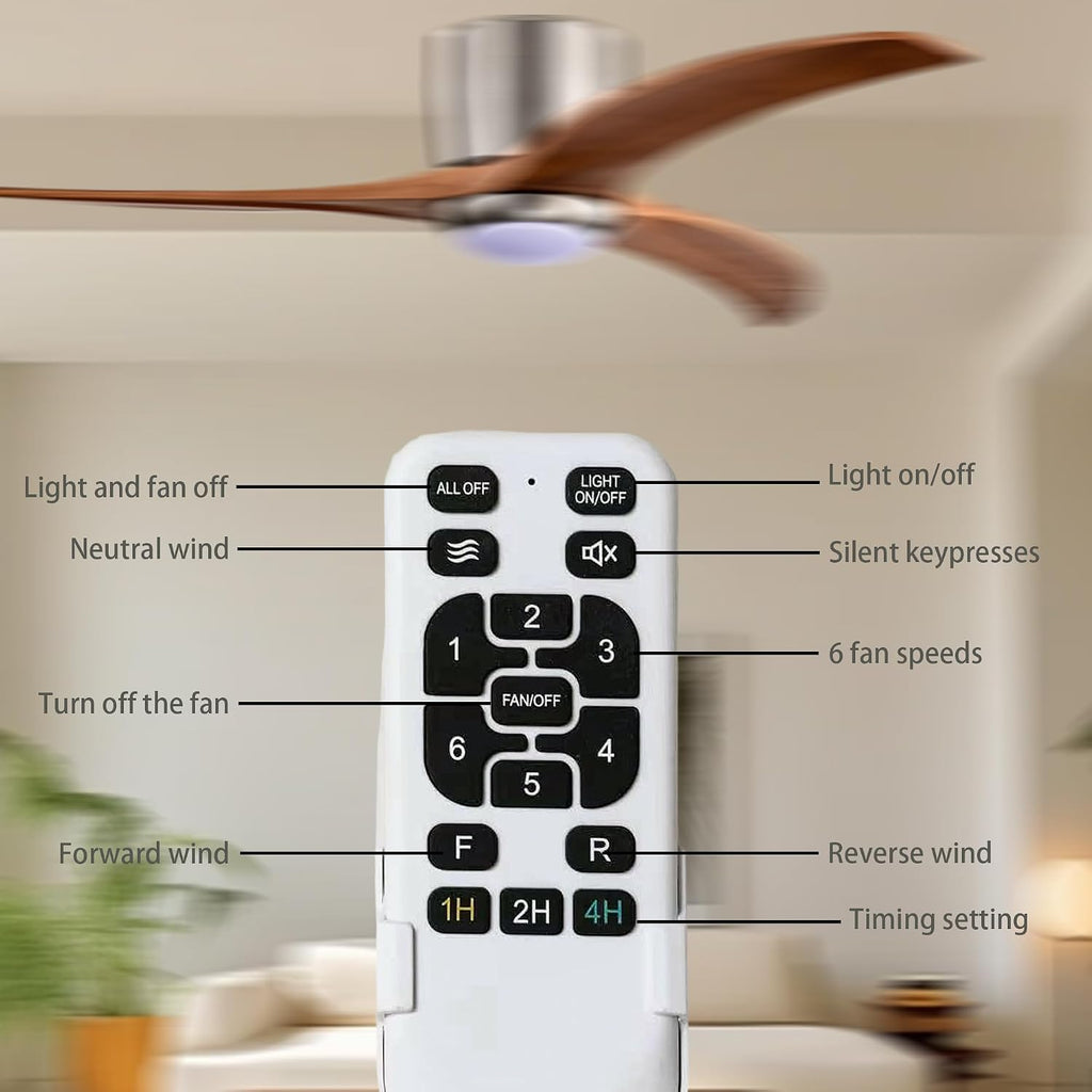 52' Modern Dimmable Chandelier Fan with Light, Low Profile Flush Mount Ceiling Fan Wooden Fandelier with Remote Reversible DC Motor Ceiling Fan for Bedroom Living Room (Nickel)