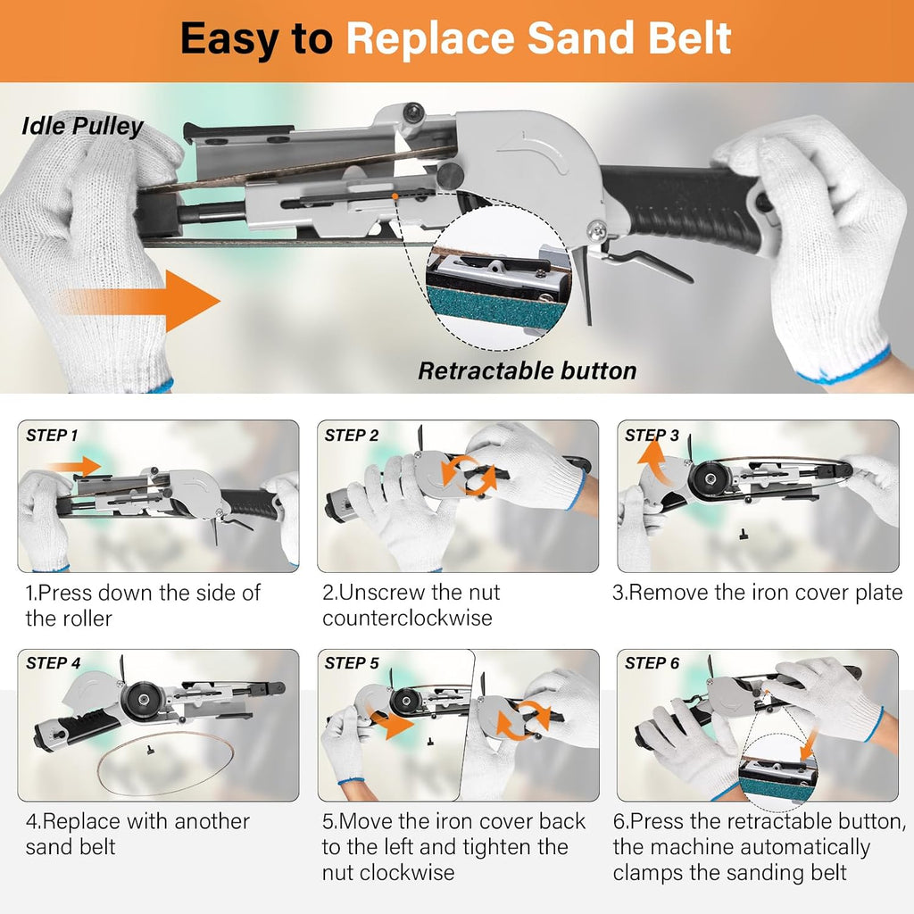 3/4' x 20.5' Air Belt Sander, Mini Belt Sander for Woodworking/Metal Working, 2 Belts (80/100#), Industrial Pneumatic Tool