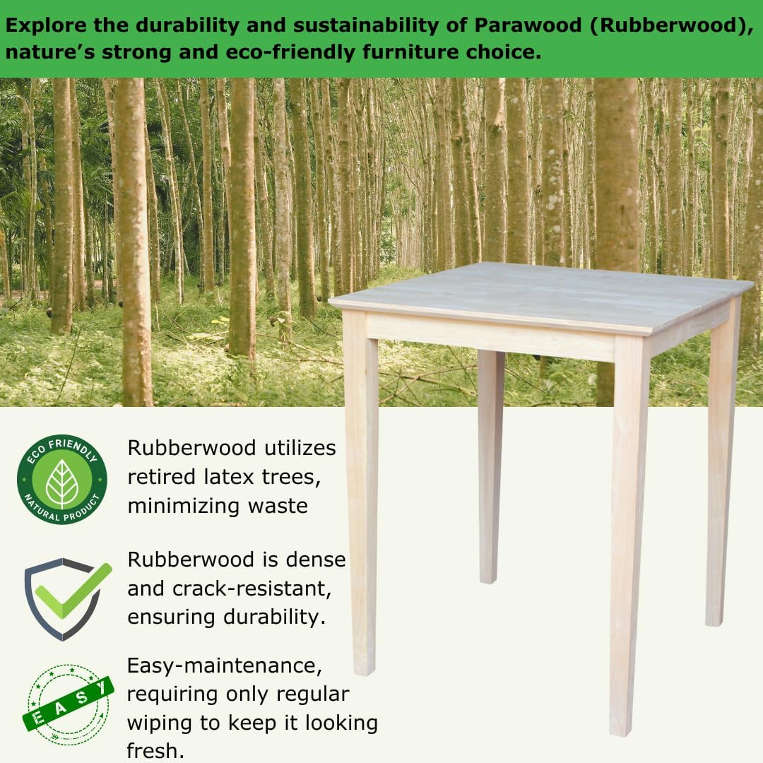 Solid Wood Top Dining Table, 36 Inch High, Unfinished