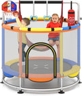 OLAKIDS 55' Trampoline for Kids, Indoor Outdoor Adjustable Toddler Trampoline with Safety Enclosure Net, Baby Recreational Trampolines with Basketball Hoop Hammock Boxing Bag Gymnastic Bar Rings