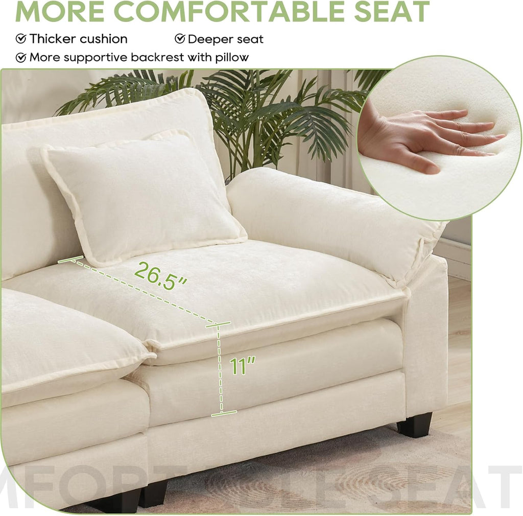 Oprisen 154' Modular Sectional Sofa, Comfy Cloud Couch Sectional Sofa with Ottoman, Chenille Sofa Sleeper Deep Seat Sofa with Throw Pillows for Living Room (Beige White, 154'- U Shape)