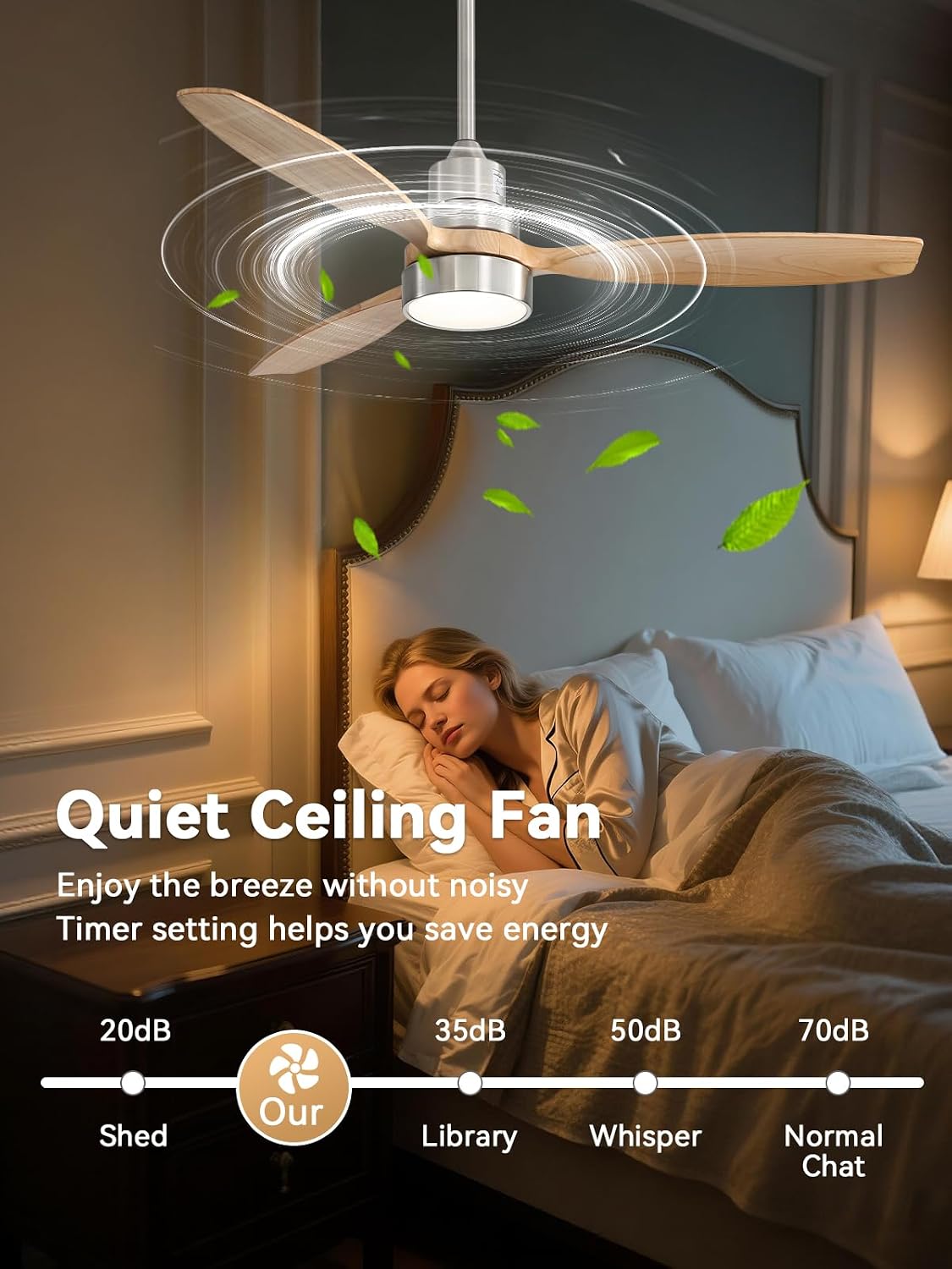 Sofucor Ceiling Fan with Lights, 52 Inch Low Profile Flush Mount Mordern Wood Ceiling Fan with Remote for Indoor Farmhouse Bedroom Living Room Outdoor Patio Porch, Reversible DC Motor, Noiseless