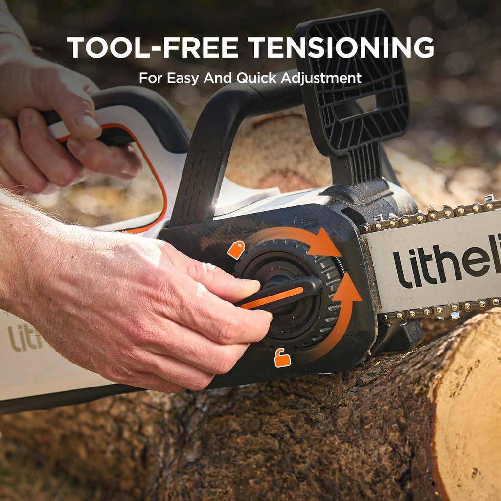 Litheli 12' Brushless Electric Battery Chainsaw, Chain Saw with 2 x 20V MAX 2.0Ah Battery，Cordless Handheld Battery Powered Chainsaw Auto-Lubrication for Wood Cutting Trimming Courtyard