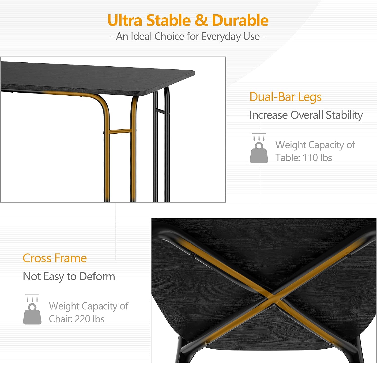 Giantex 5 PCS Dining Table Set 4 Person, Modern Kitchen Table and 4 Chairs, Wooden Top and Metal Legs, Home Dining Room Breakfast Furniture Rectangular Table, Black