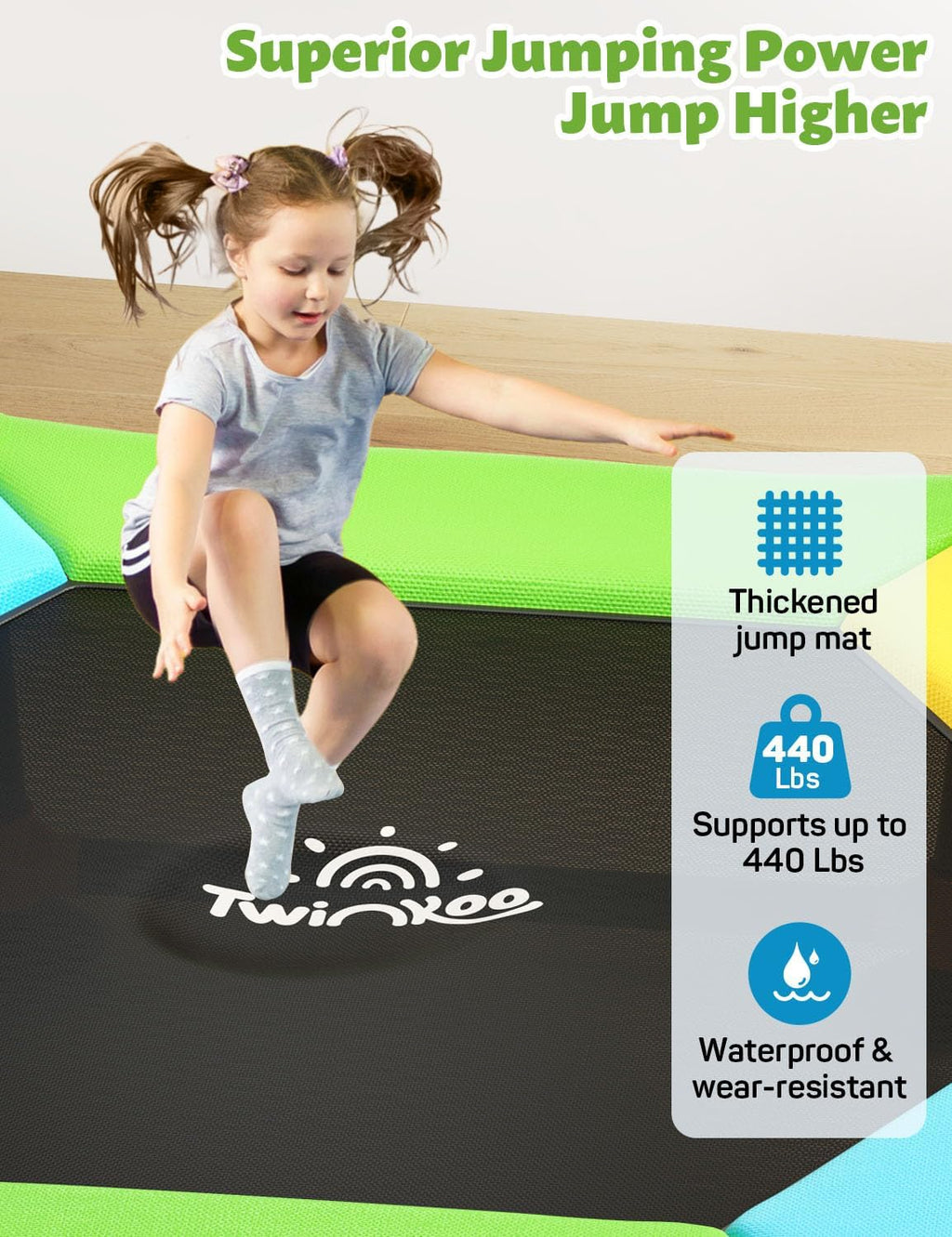 Twinkoo Toddler Trampoline for Kids with Foam Handle, Anti-Tilt Frame & Thick Padded Spring Cover, Indoor Outdoor Mini Trampoline, Easy Assembly Active Play Toy Gift for Boys Girls