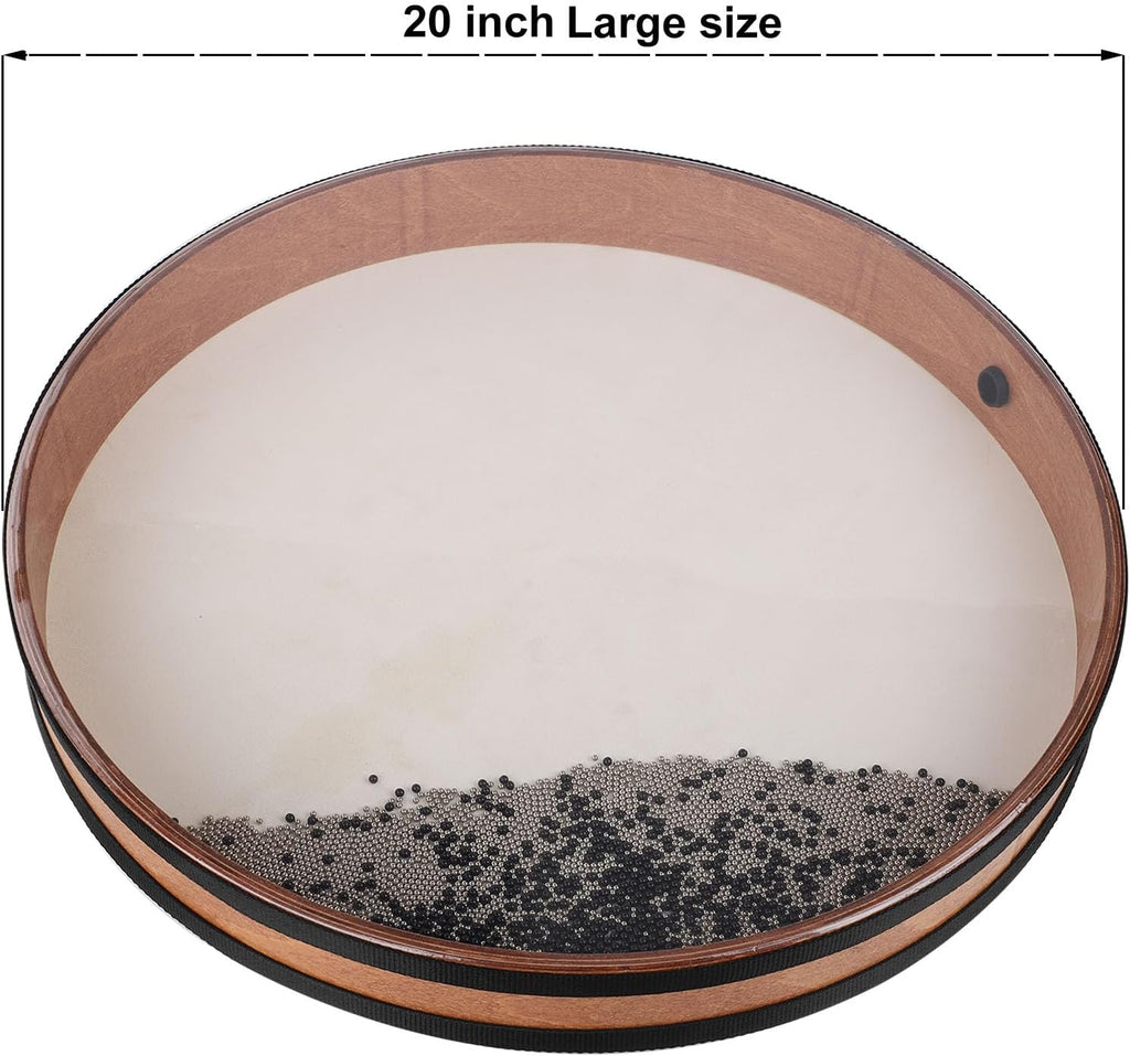 Ocean Drum 20 inch Large Size Goatskin Wave Drum with Beads, Bag, Sound Healing Instrument for Yoga Meditation Relaxation Sound Bath