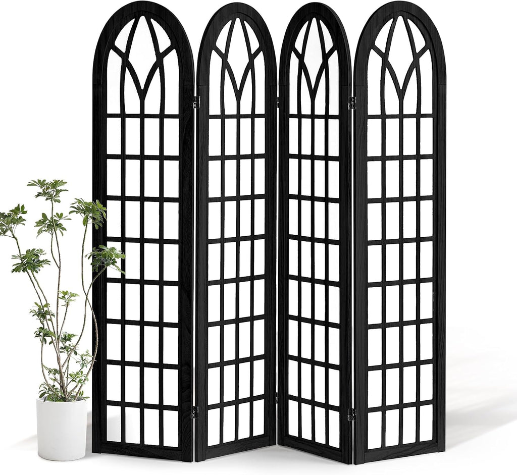 Room Divider and Folding Privacy Screen, 4 Panel Japanese Shoji Style Room Divider, Partition Divider for Room Separation, Portable Decoration Screen for Home Office Restaurant - Black