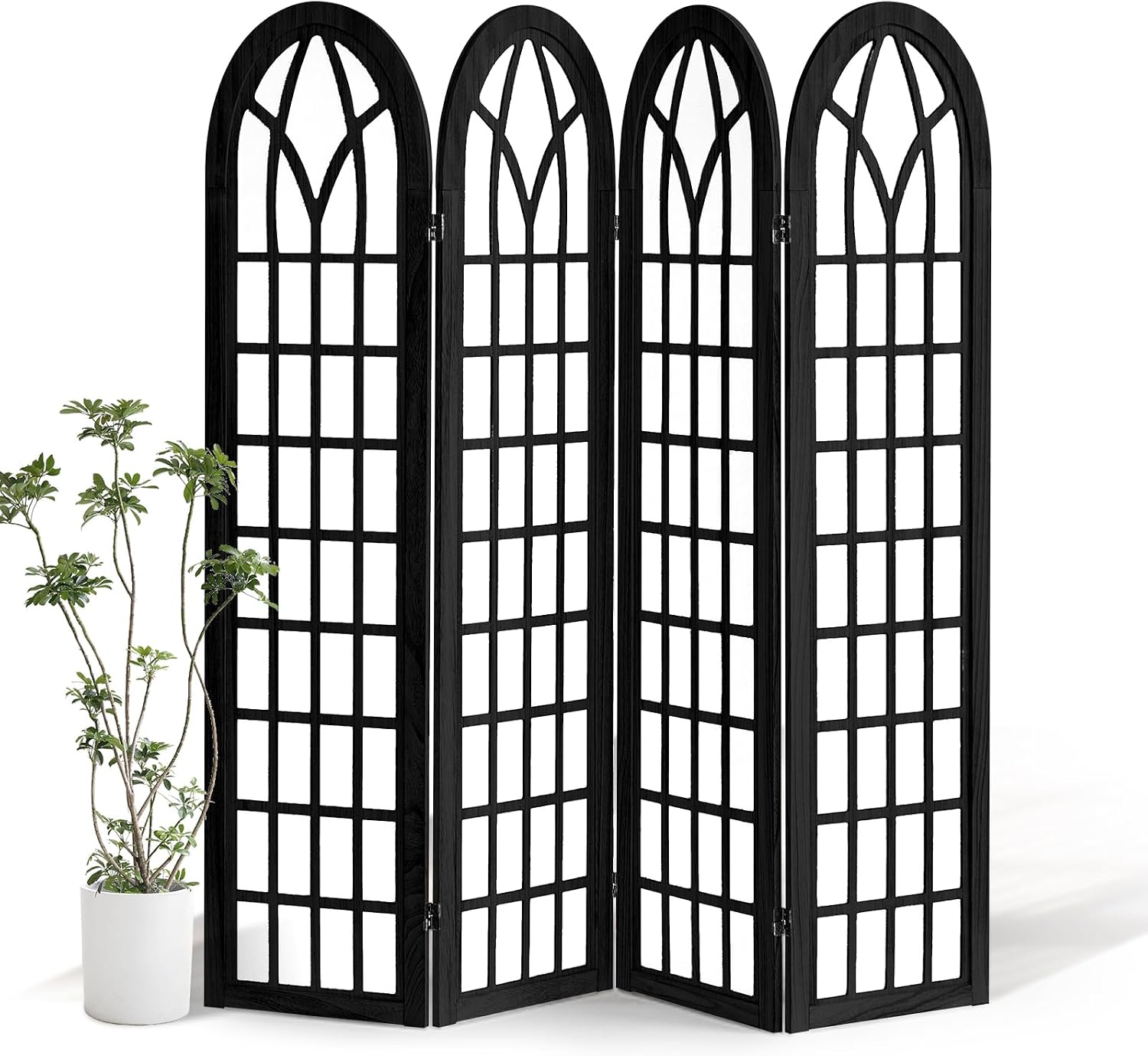Room Divider and Folding Privacy Screen, 4 Panel Japanese Shoji Style Room Divider, Partition Divider for Room Separation, Portable Decoration Screen for Home Office Restaurant - Black