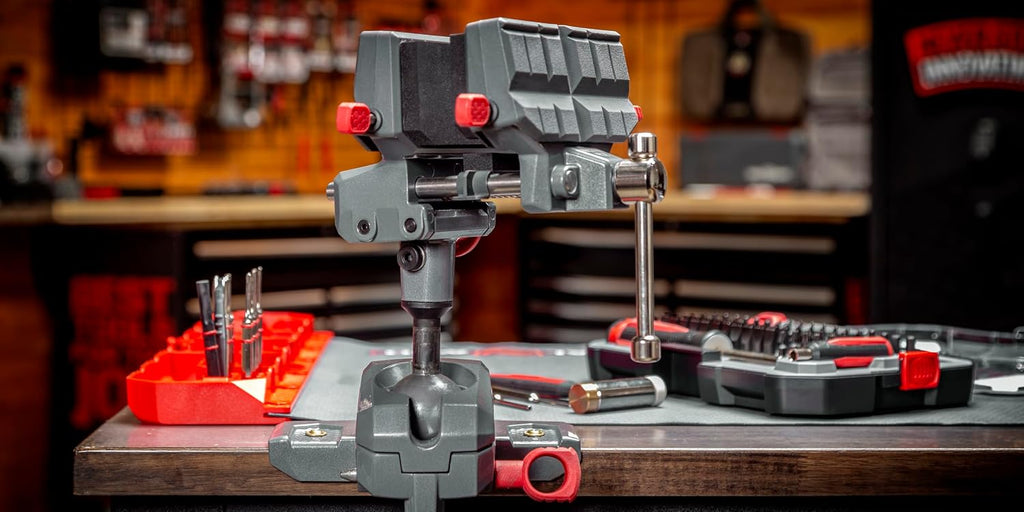 Real Avid Vise - 360° Swiveling Bench Vise for Optimal Positioning, Versatile Applications, 5' Jaw Width Vise for Cleaning, Maintenance, Woodworking & More High-Torque Applications up to 100 ft-lb