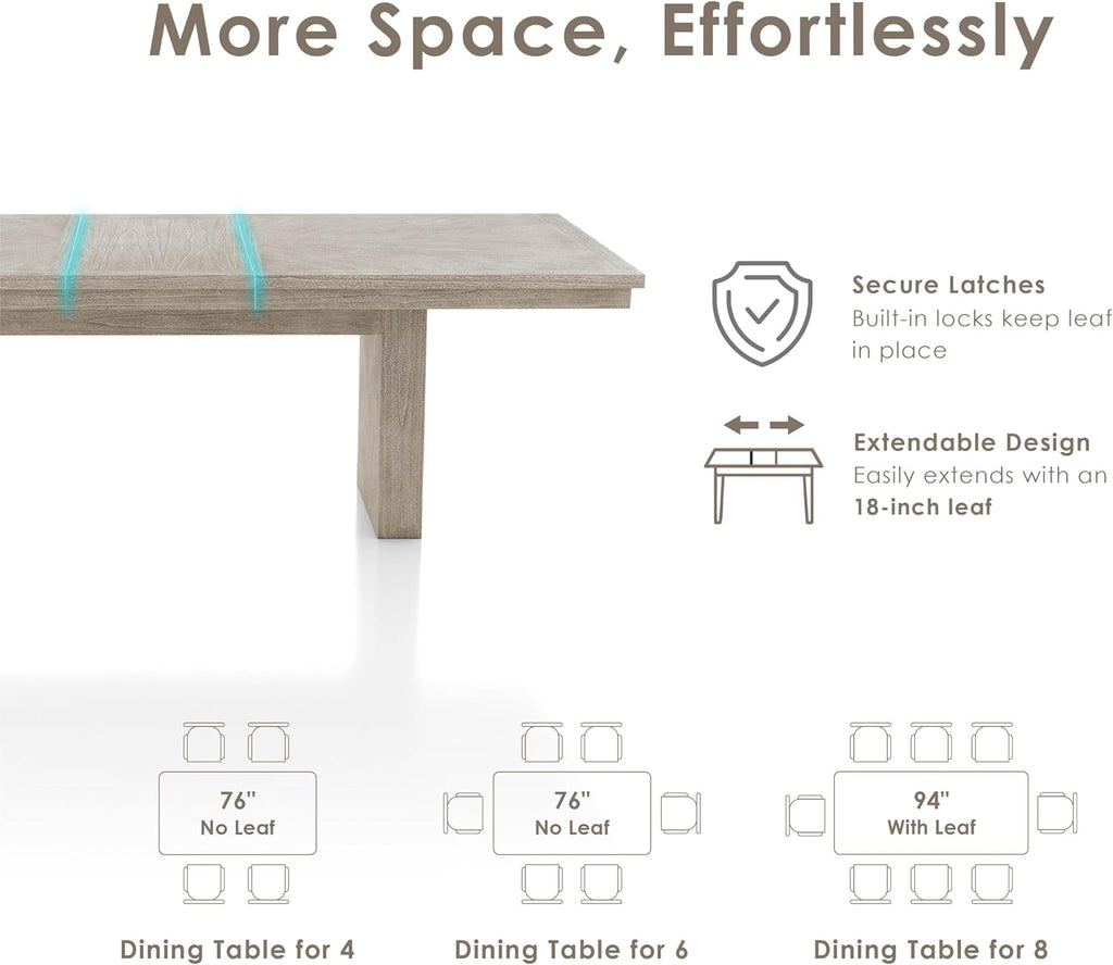 Furniture of America Westely Farmhouse Solid Wood 76-inch Rectangular Extendable Dining Table with 18-inch Removable Leaf, Seats up to 8 for Home, Kitchen, Living Room, Dinettes, Natural