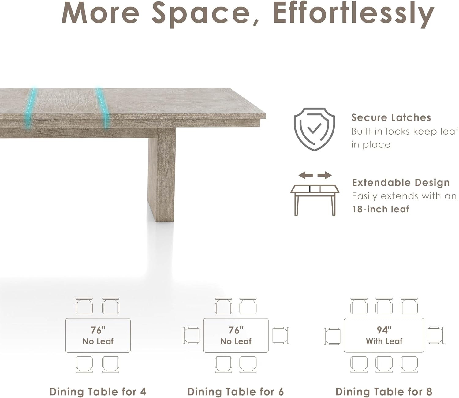 Furniture of America Westely Farmhouse Solid Wood 76-inch Rectangular Extendable Dining Table with 18-inch Removable Leaf, Seats up to 8 for Home, Kitchen, Living Room, Dinettes, Natural