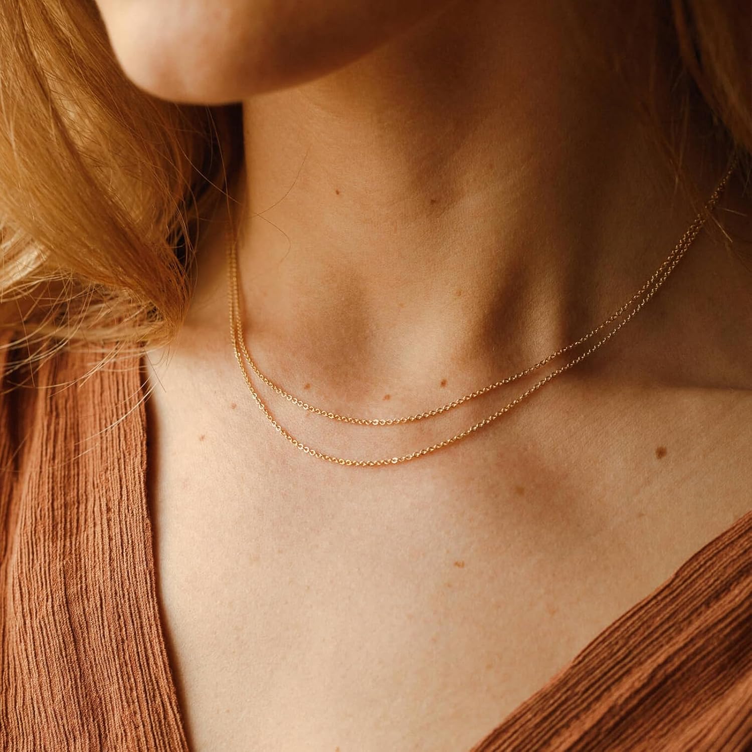 14K Gold Cable Chain Necklace, Dainty Sparkle 1.3mm/1.5mm/1.8mm Cable Link Chain, 16-24 Inches for Women Men, Hypoallergenic, Non-Tarnish, Cadenas de Oro 14K para Mujer
