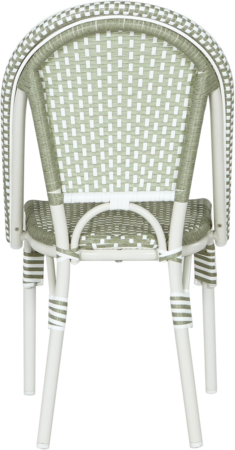 Christopher Knight Home Philomena Outdoor French Bistro Chairs Set of 2, Aluminum Patio Dining Chairs Set of 2, PE Rattan Patio Furniture Amrless Accent Chair for Garden/Backyard/Balcony, Green+White