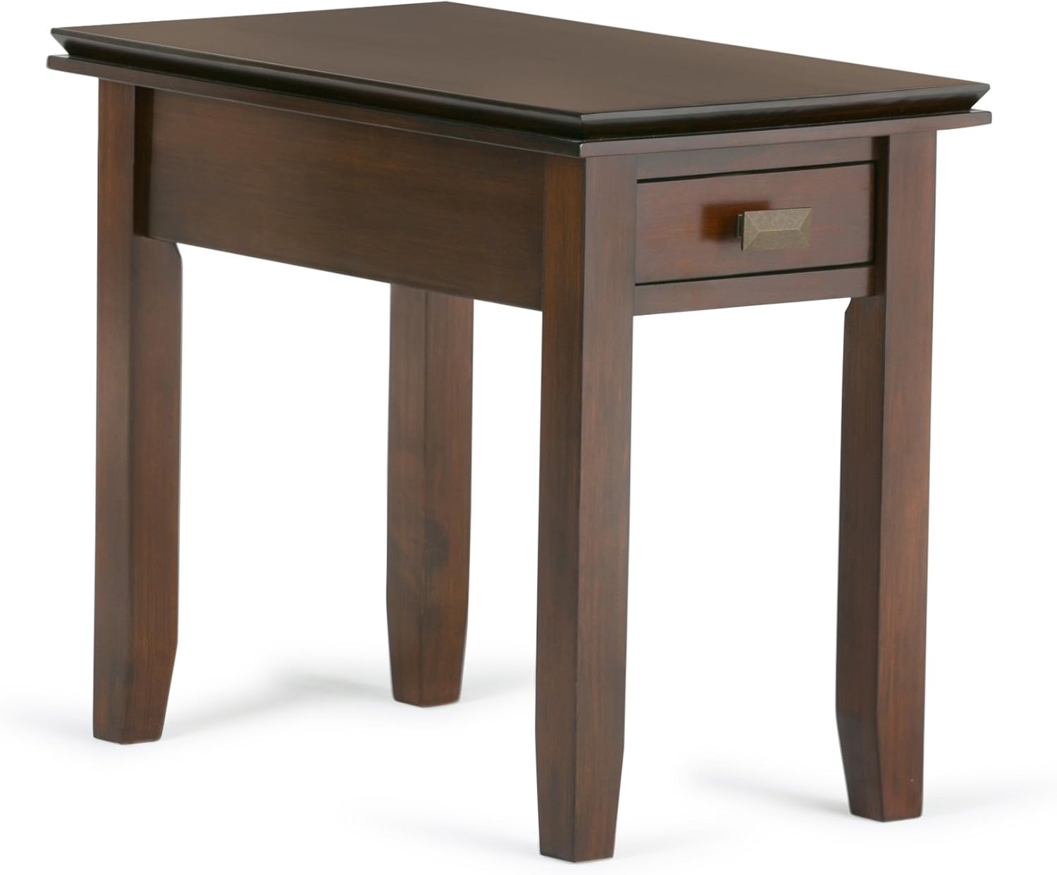 SIMPLIHOME Artisan Narrow Side Table - 14 inch Wide Solid Wood Rectangular End Table with Drawer in Russet Brown, Transitional Nightstand or Lamp Stand for Living Room or Bedroom with Tapered Legs