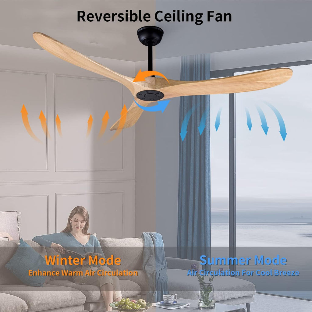 60' Modern Ceiling Fan, Bedroom Fan With Remote Control, 2 Downrods, Reversible DC Motor 27W Quiet Energy Saving