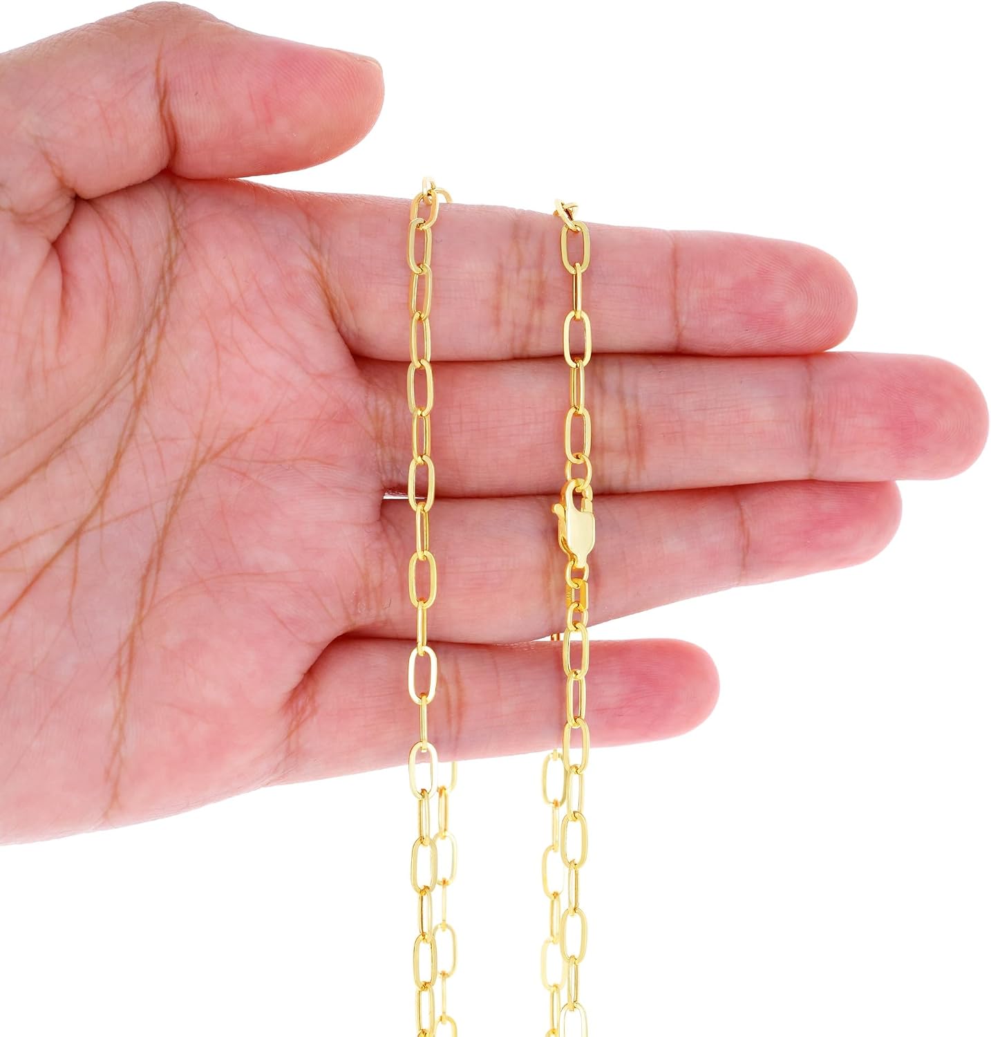 Nuragold 14k Real Yellow Gold Paperclip 3mm Elongated Cable Link Necklace (16'-24') Dainty Italian Jewelry for Men & Women