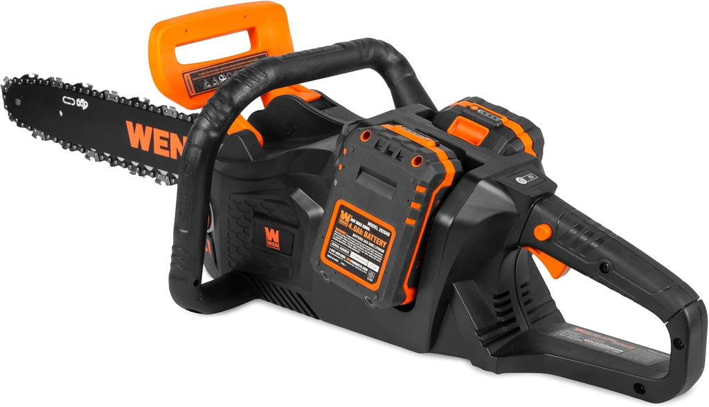 WEN 20V Max 14-Inch Cordless Brushless Chainsaw with Two 4Ah Batteries and Dual Port Charger (20754)