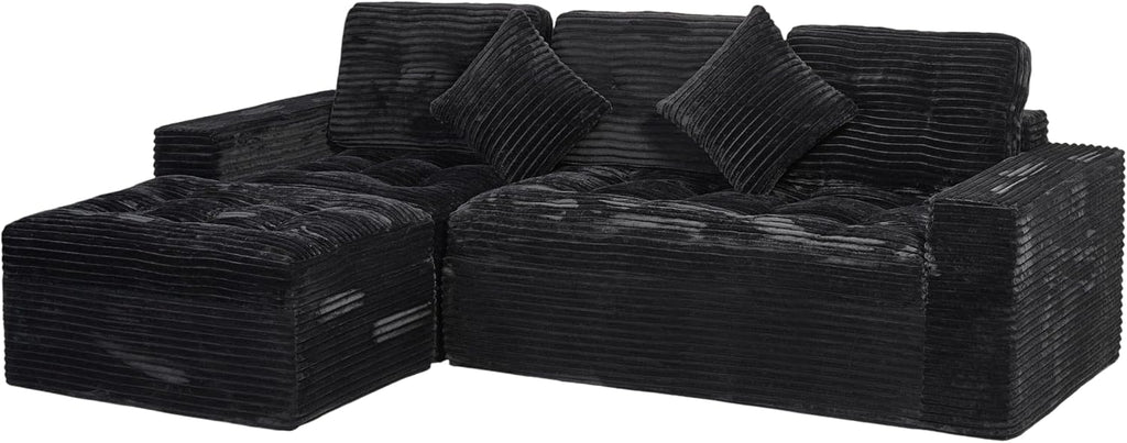 Eafurn 105' L-Shaped Boneless Modular Sectional Sofa with Movable Ottoman, Comfy Corduroy Floor Couch with Deep Seat and Tufted Seat, Flexible Module Combination for Living Room, No Assembly