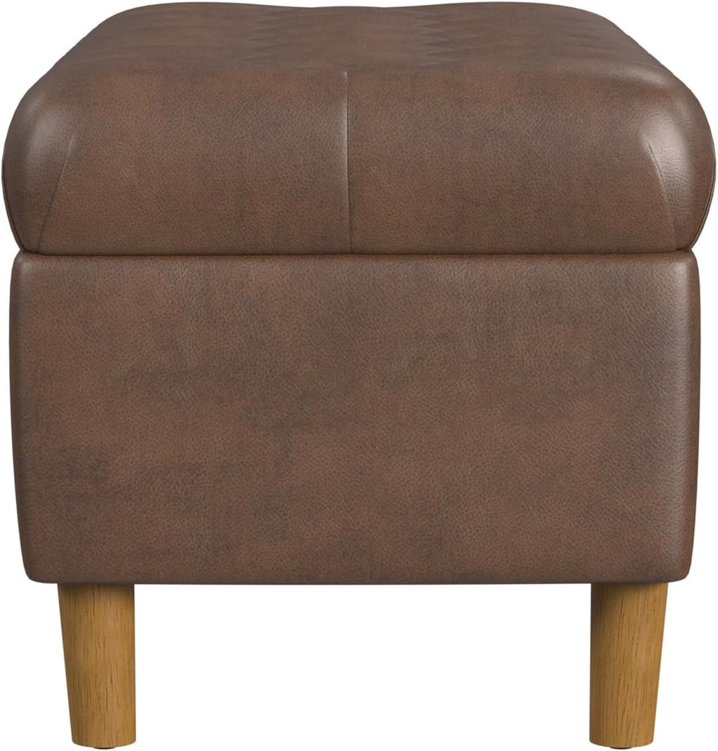 HomePop 40' Ainsley Button Tufted Storage Bench - Brown Faux Leather