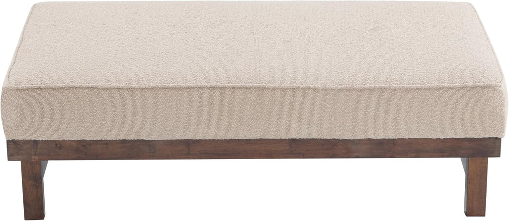 Christopher Knight Home Hillman Boucle Fabric Ottoman with Wood Frame,Rectangular Footrest Bench,Non Storage Ottoman Bench for Living Room Bedroom Entryway Home Decor,Light Brown
