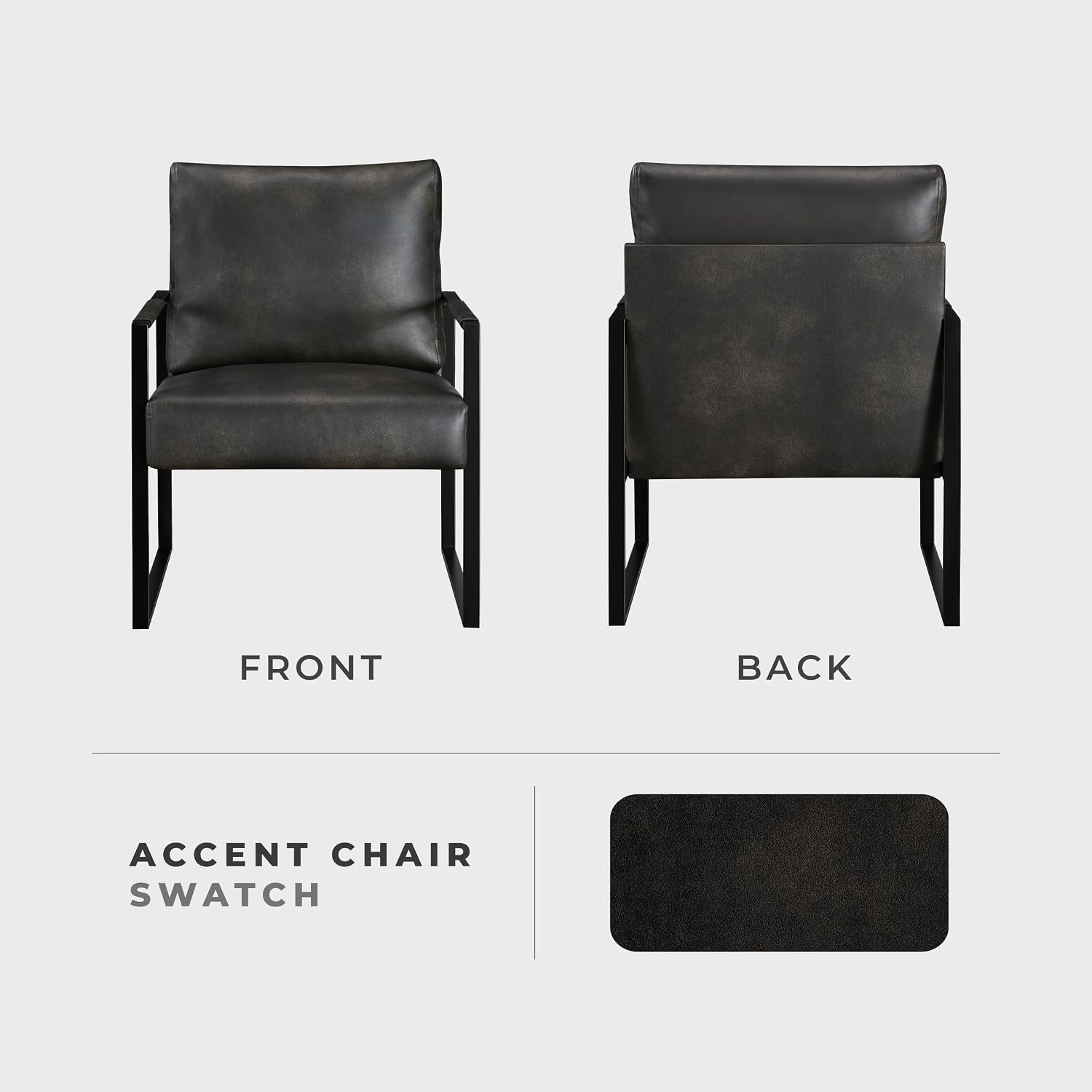 Lexicon Modern Accent Chair, Faux Leather Upholstered Living Room Chair With Wrapped Armrests,Arm Chair With Black Metal Frame,Comfy Single Chair For Living Room/Bedroom/Reading Room/Office,Dark Brown