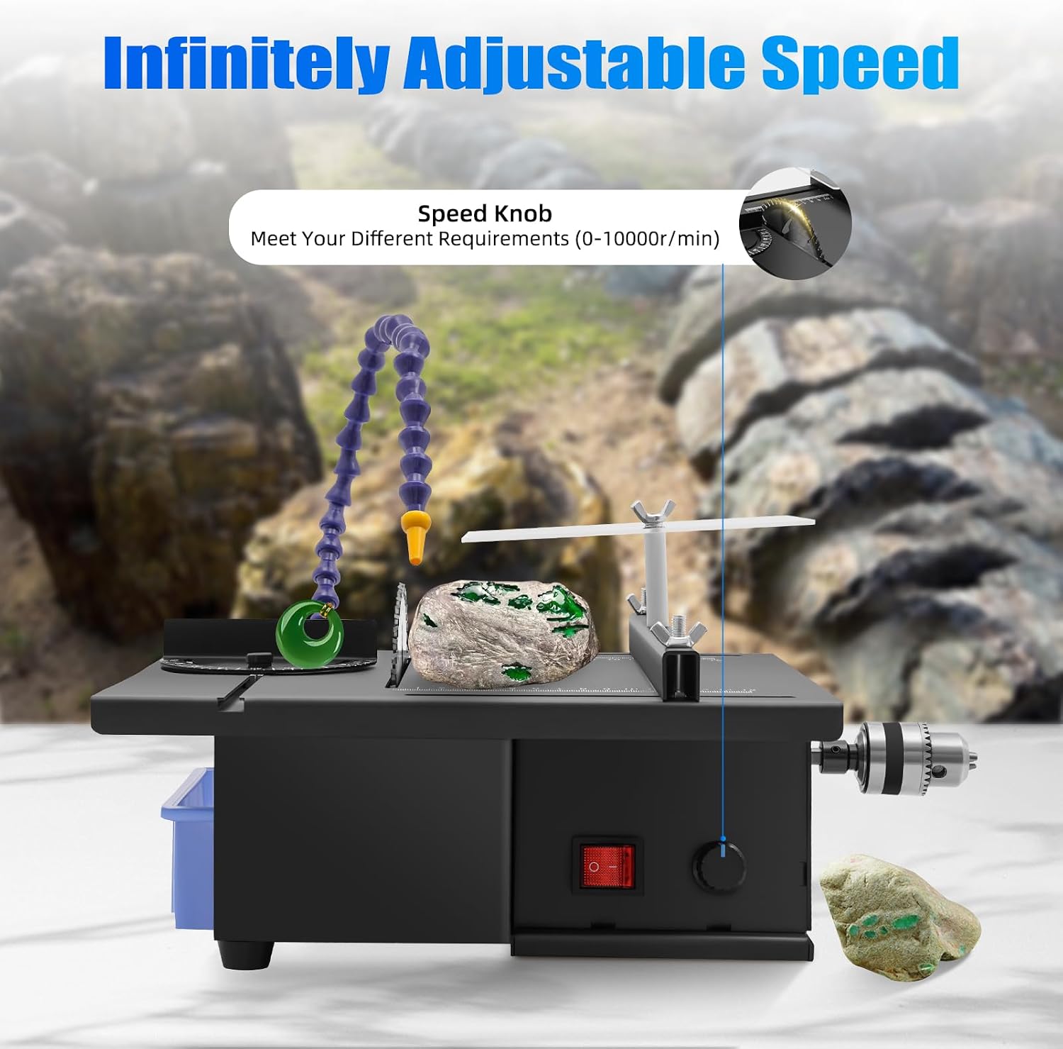 Rock Saw for Cutting Rocks, 1850w Jewelry Polisher Grinder, Adjustable 0-10000rpm Lapidary saw with Cooling System Cold-Rolled Steel Construction for Gem, Jade, Woodworking
