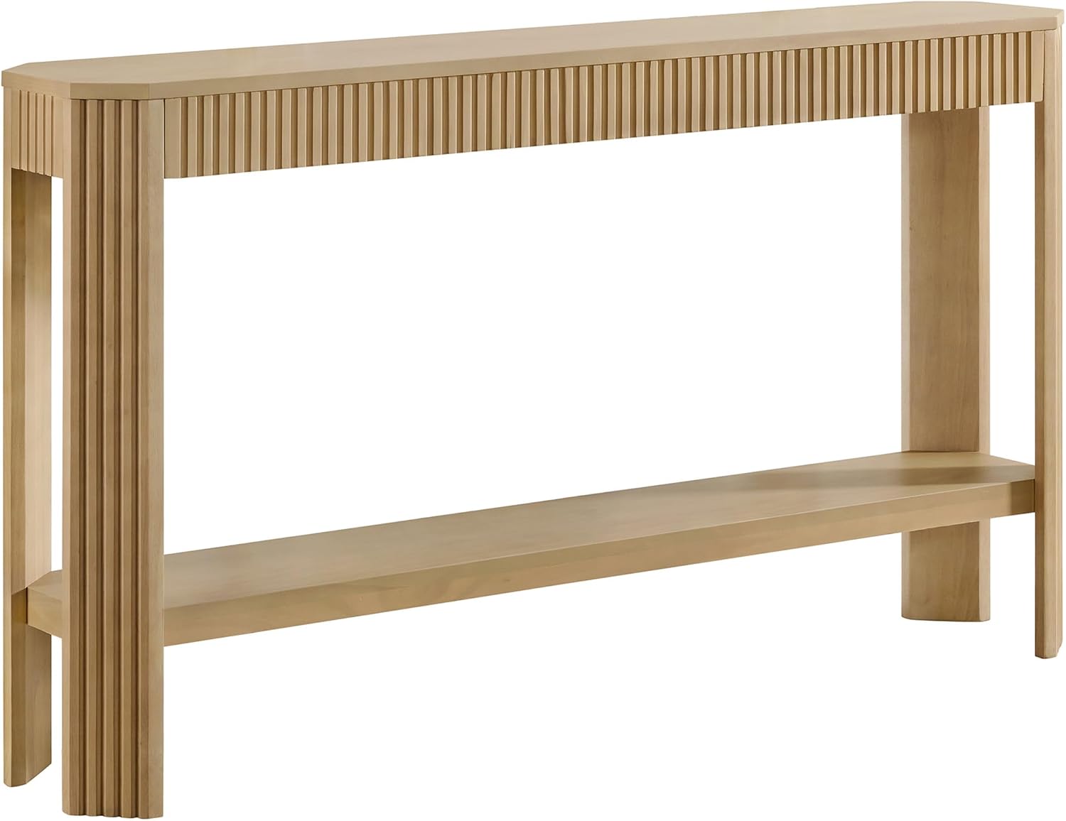 Alaterre Furniture Fluted Solid Wood Console Table - 56 Inch Modern Entryway Table with Storage Shelf - Easy Assembly Living Room Furniture for Behind the Couch, Entryway, or Hallway (Light Oak)