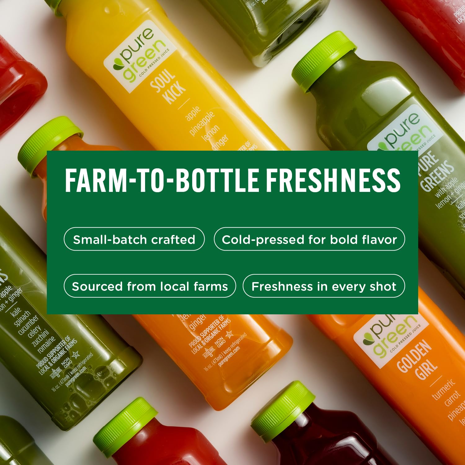 Pure Green Cold Pressed Apple Ginger Cayenne Juice – 12 Bottles 16oz | Morning Energy & Metabolic Support | Non-GMO, Gluten Free, No Artificial Colors or Flavors