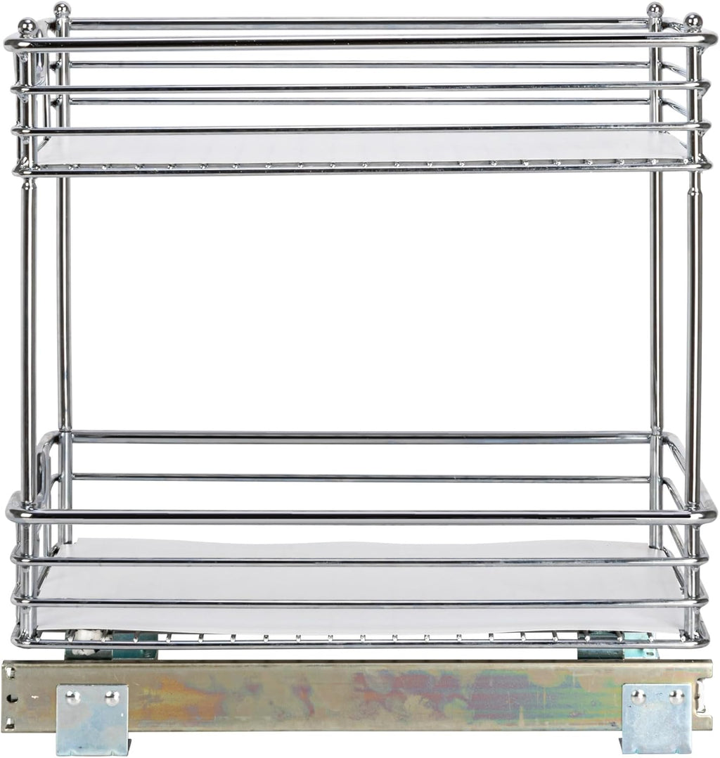 Household Essentials Glidez 2‑Tier Multipurpose Large Chrome‑Plated Steel Pull‑Out/Slide‑Out Under Cabinet Organizer with Plastic Liner, Chrome Finish