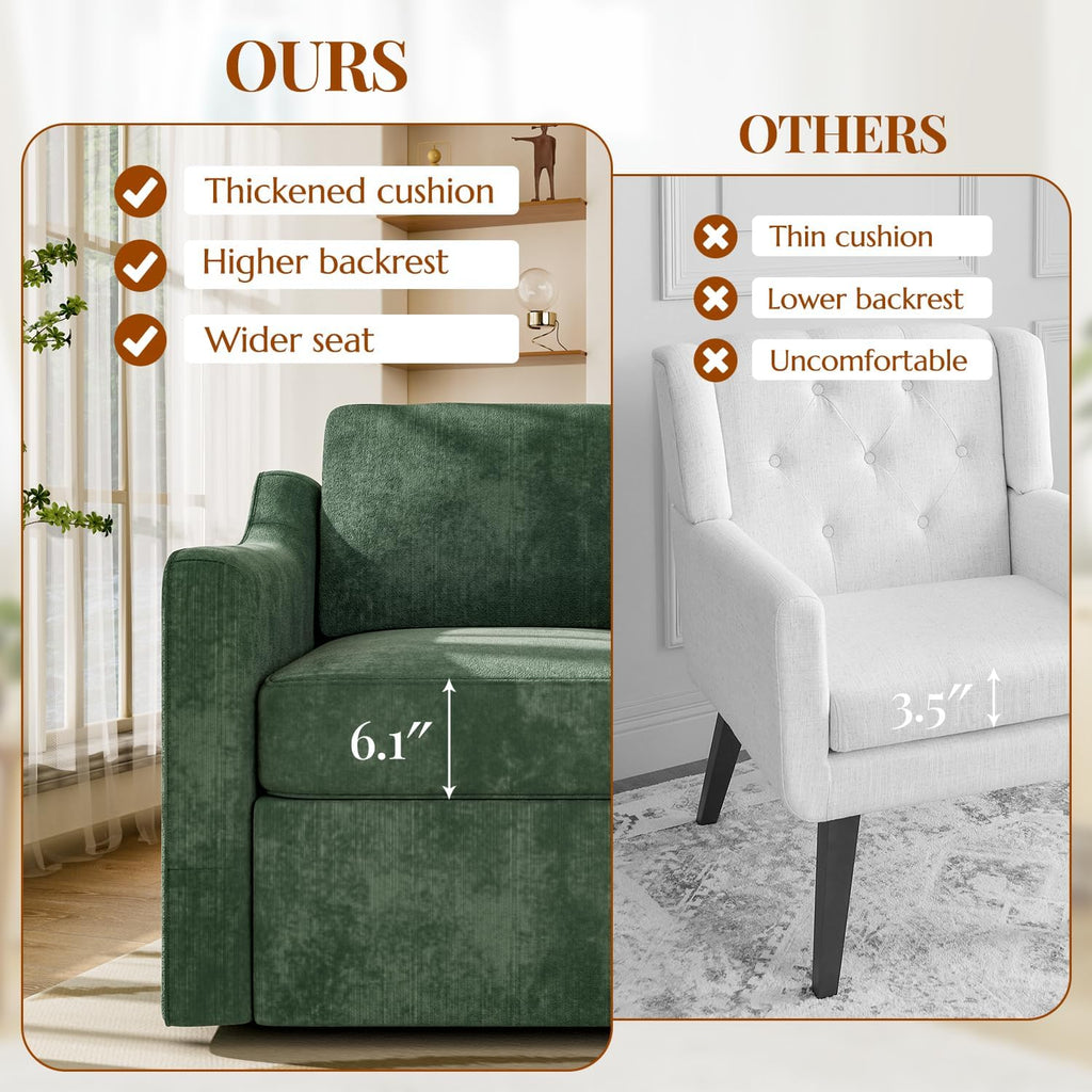 360° Swivel Accent Chair, Large Comfy Reading Chair, Square Single-Seat Armchair Upholstered Sofa with Fabric Material for Reading, Nursery, Living Room, Bedroom, Lounge, Hotel, Green