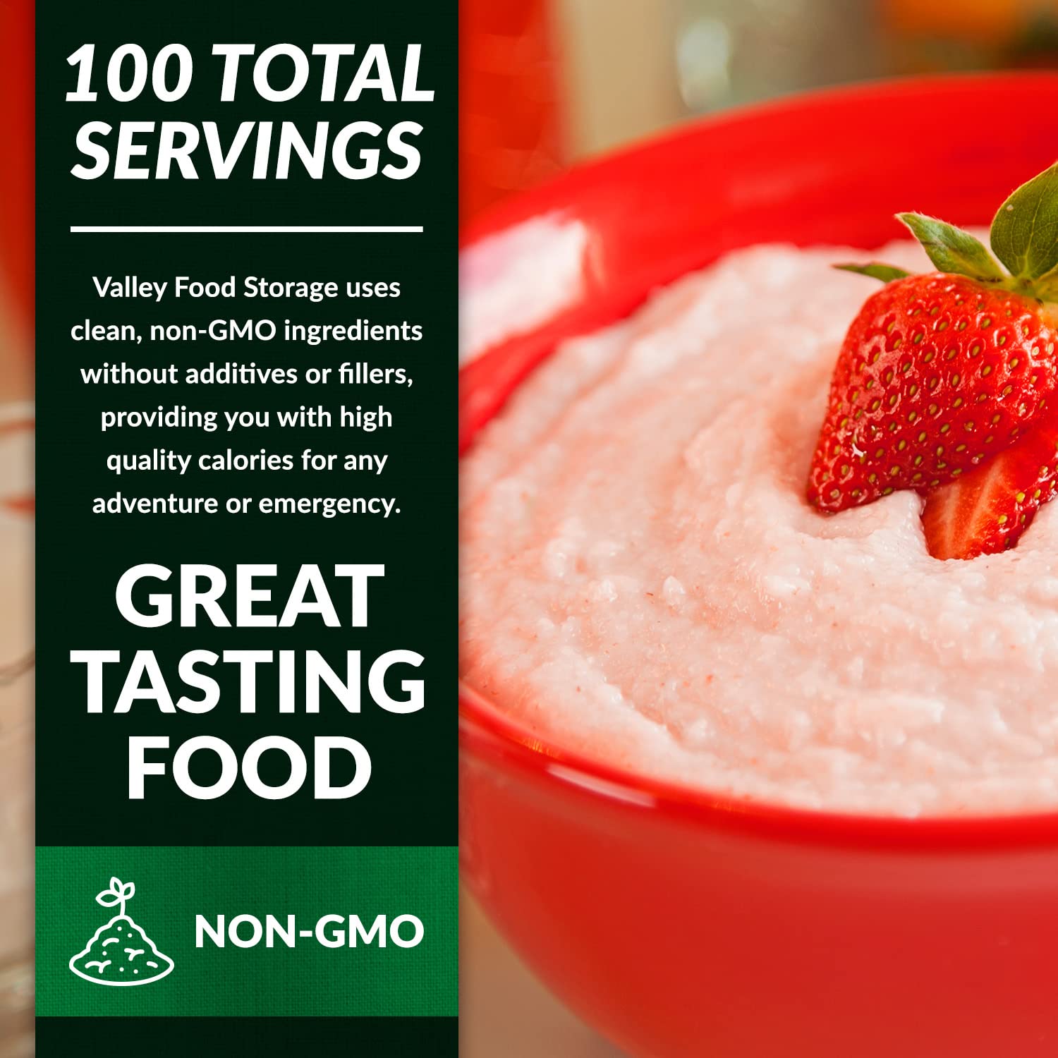 Valley Food Storage Freeze Dried Strawberry Creamy Wheat | 10-Bag Bucket, 100 Servings | Premium Emergency Food Supply, 25 Year Shelf Life | Survival Breakfast Food for Prepper Storage & Camping