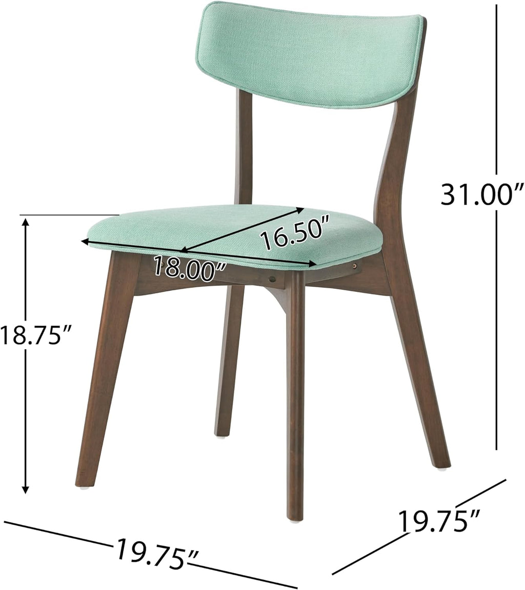 Christopher Knight Home Abrielle Mid-Century Modern Fabric Dining Chairs with Natural Walnut Finished Rubberwood Frame, 2-Pcs Set, Mint / Natural Walnut