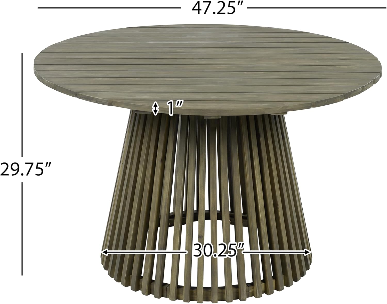 Christopher Knight Home Briar Farmhouse Acacia Wood Round Dining Table, Patio Dining Room Table with Unique Wooden Base for Backyard/Garden, Slatted Design Outdoor Dining Table, Light Teak