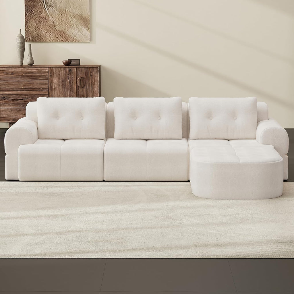112' Compressed Boneless Sectional Sofa with Movable Ottoman Convertible L Shaped Modular Corner Couch for Living Room - Oversized Cloud Couches W/Tufted Cushions and Deep Seat