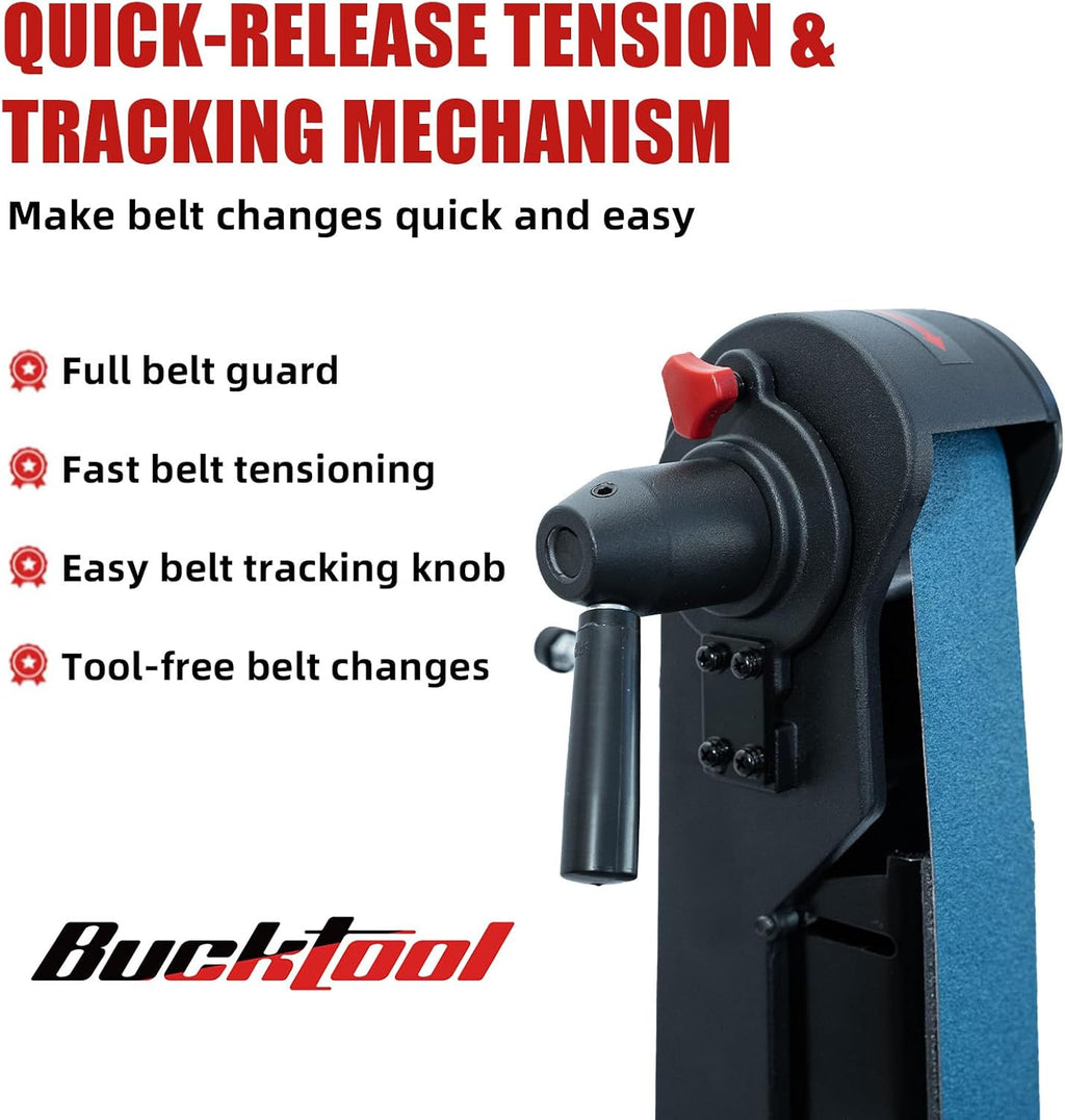 Bucktool Variable Speed 2×42 Inch Belt Sander 3.5A DC Motor with Control Panel, Quick Belt Release, Adjustable Foot, Horizontal or Wall-Mountable Bench Machine for Knife Making and Metalworking