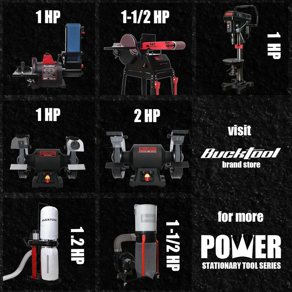 Bucktool 2 x 42 Belt Sander and 6 Inch Bench Grinder Combo, 1/2 HP 3.5 Amp Knife Sharpener for Knife Making, Metalworking, Woodworking, Benchtop Belt Grinder with Large Work Table
